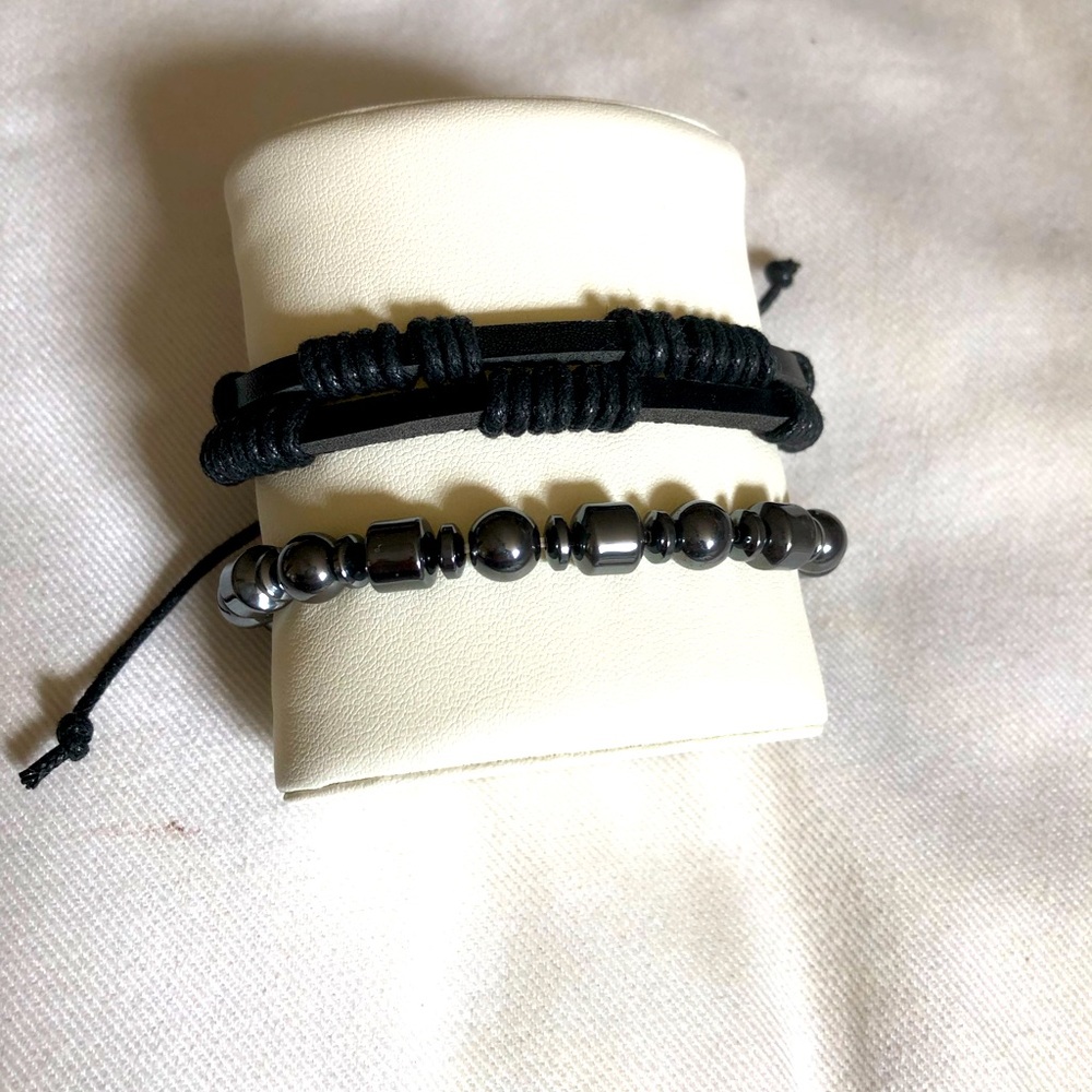 Leather & Spiritual Beads Hematite Bracelet